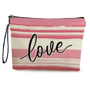Pink Striped Love Cosmetic Bag